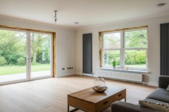 Intérieur d'une maison avec des courants d'air visibles et chauffage en marche