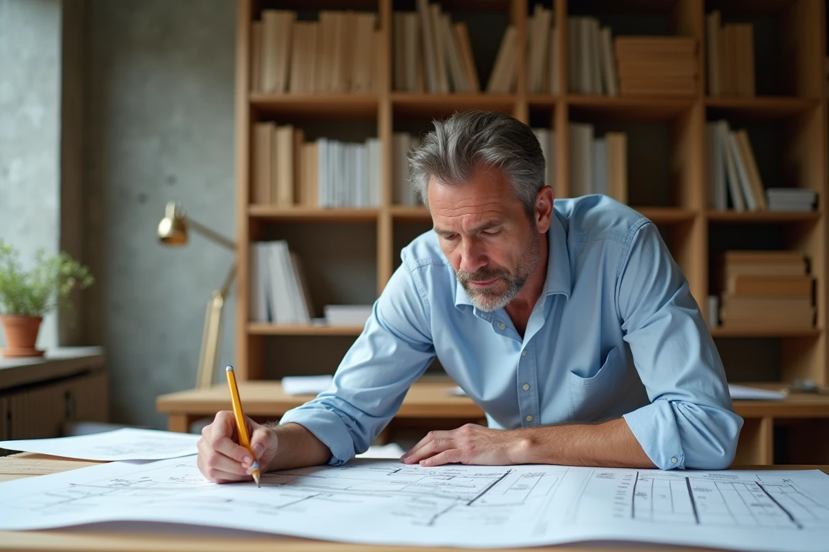 Architecte analysant les plans et devis d'une maison ossature bois pour éviter les erreurs de budget