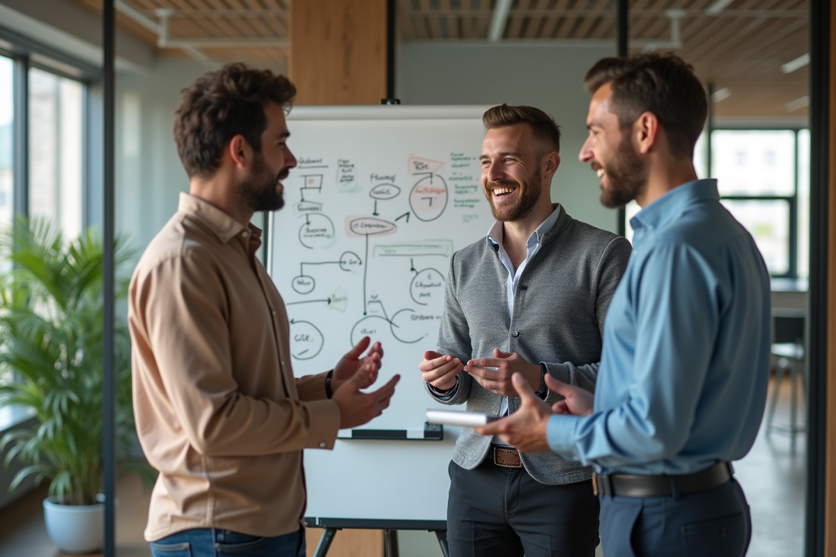 Trois collègues discutant autour d