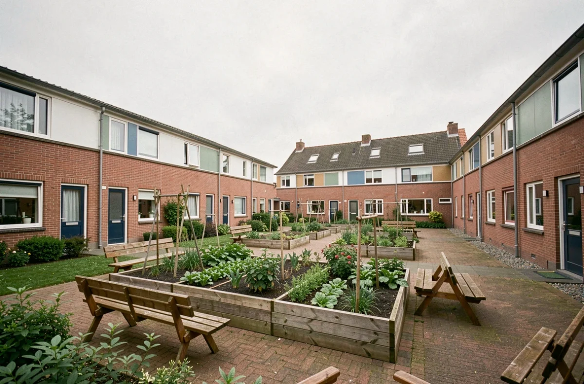 Logements coopératifs de Copronord-Habitat avec jardin partagé et cour commune dans le nord de la France