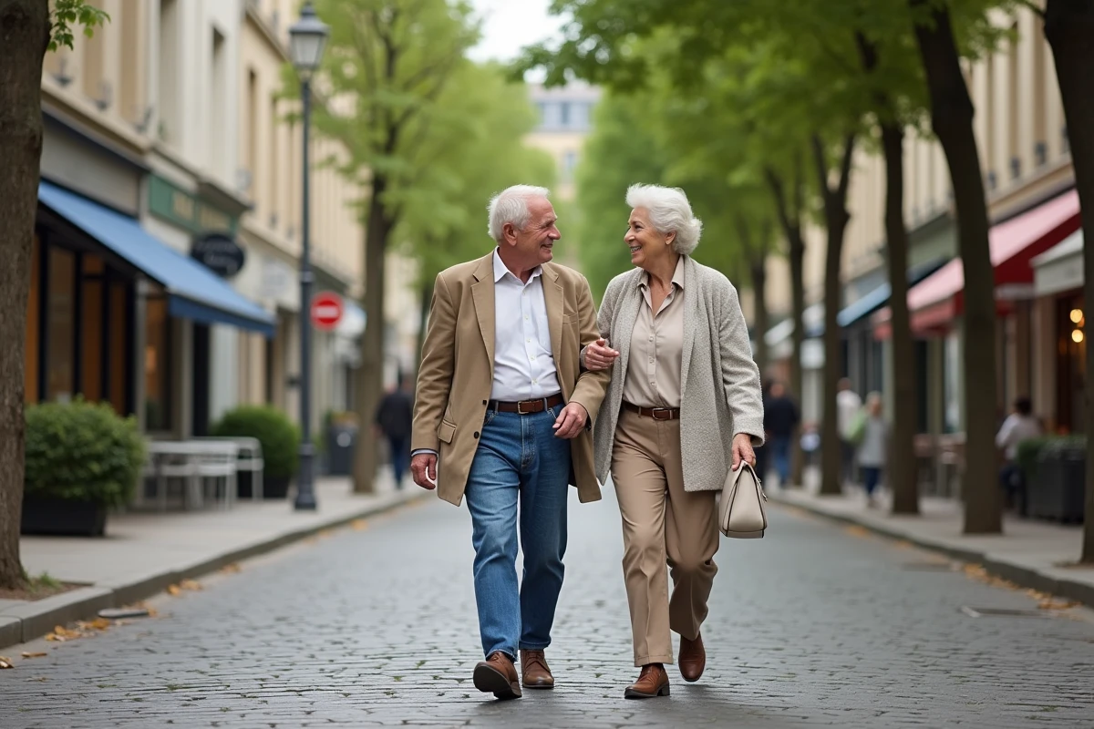 Couple âgé se promenant dans une rue résidentielle de NogentsurMarne