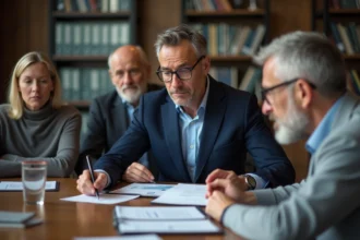 Expert juridique en réunion avec groupe diversifié