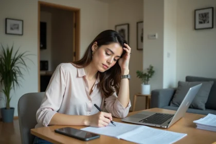 Jeune femme écrivant une lettre dans un appartement moderne