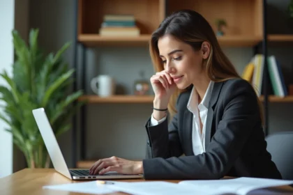 Femme travaillant sur son ordinateur à domicile