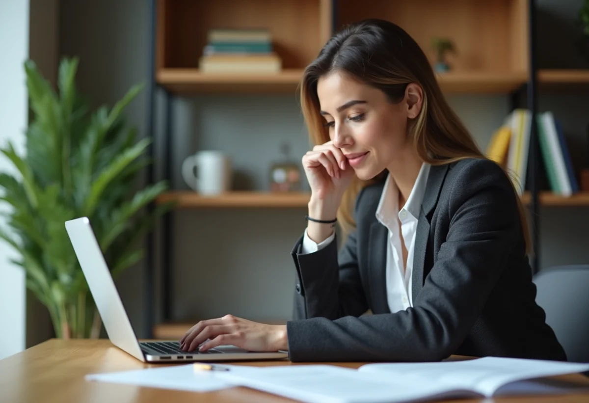 Femme travaillant sur son ordinateur à domicile