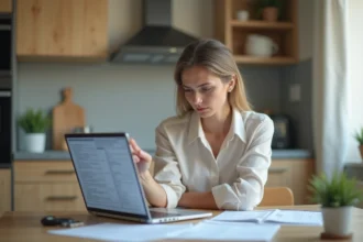 Femme préoccupée étudiant des papiers administratifs