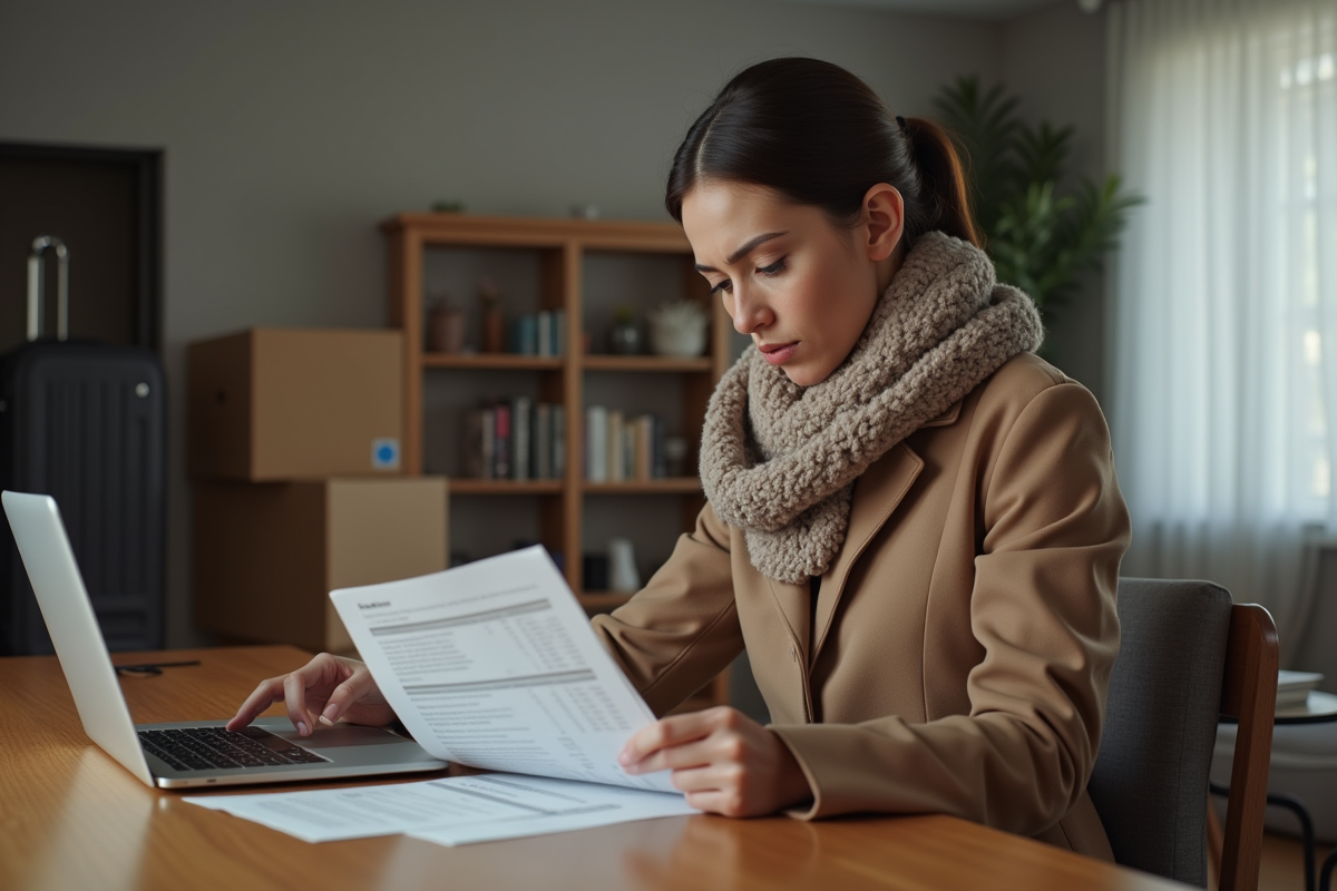 Jeune femme examinant un document fiscal dans un intérieur