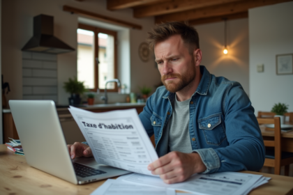 Homme d'âge moyen étudiant ses documents fiscaux à la maison