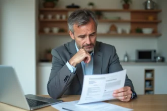 Homme d'âge moyen examinant une déclaration de revenus locatifs