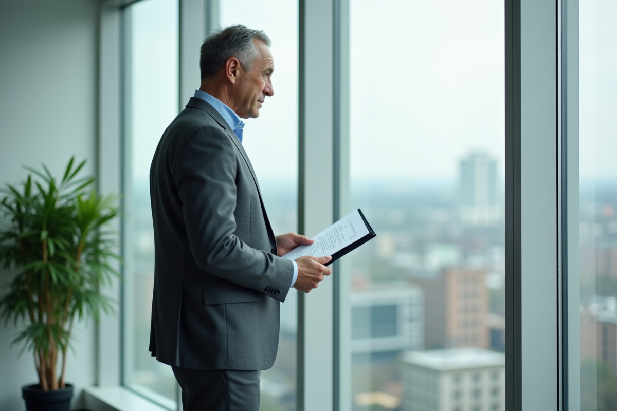 Homme d affaires regardant la ville depuis la fenêtre