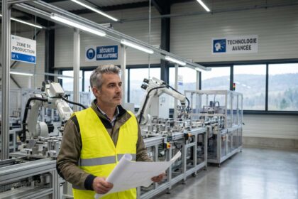 Ingénieur en usine moderne avec planche à la main