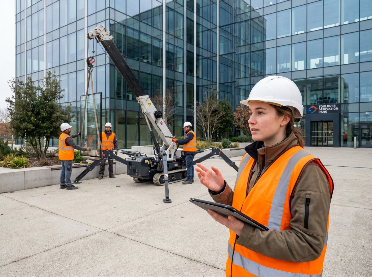Jeune ingénieure supervisant une installation à Toulouse