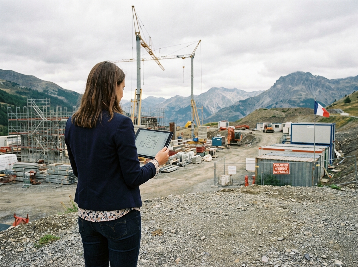 Jeune femme gestionnaire sur site de construction