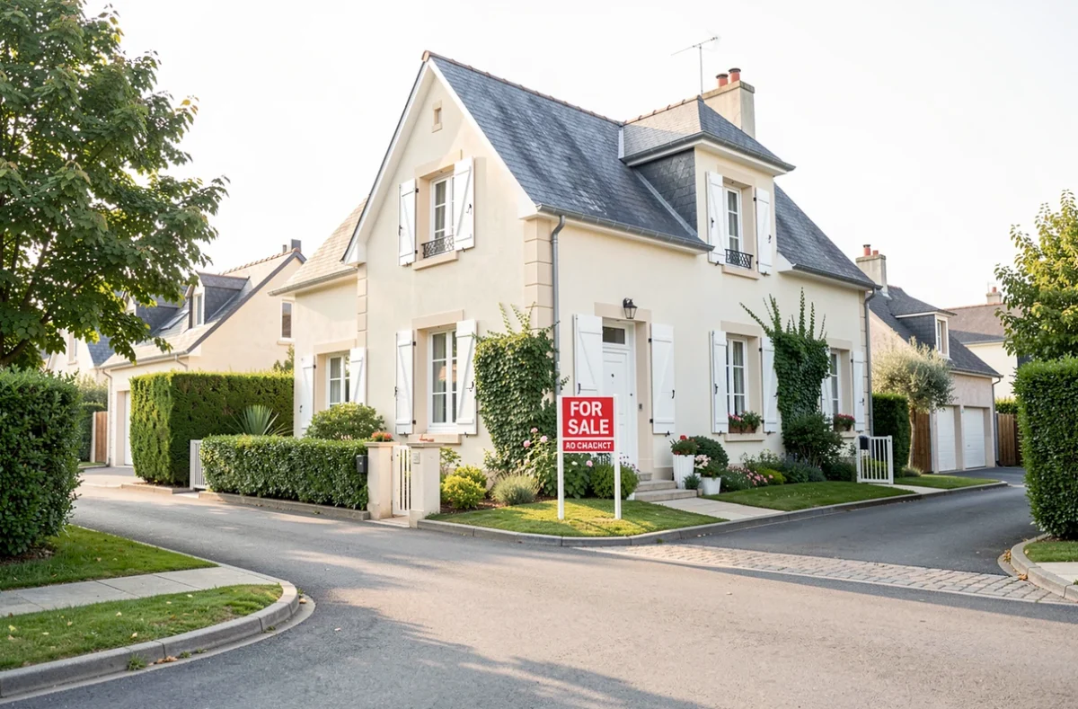 Maison individuelle dans une rue résidentielle en France
