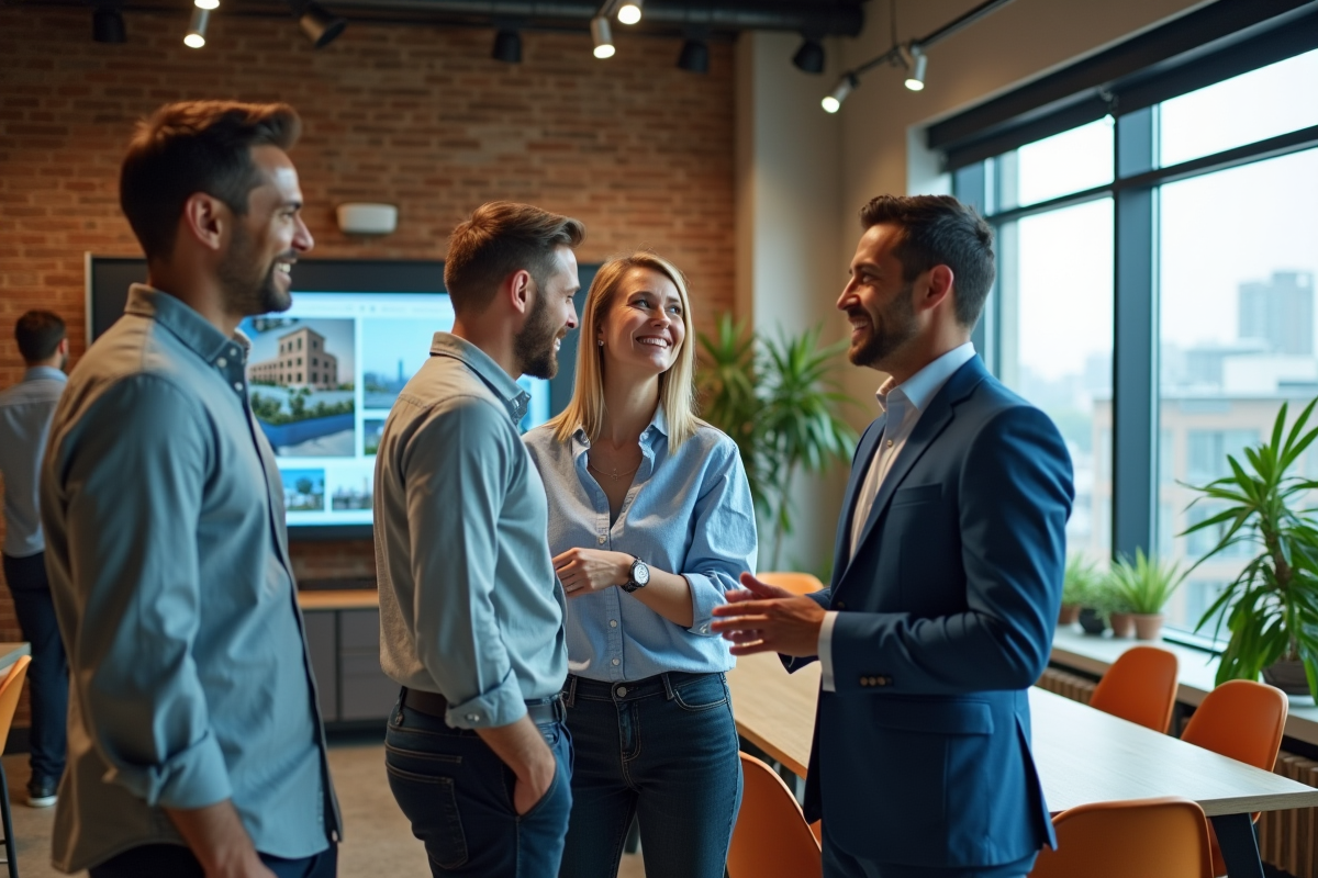 Professionnels de l immobilier autour d un écran interactif