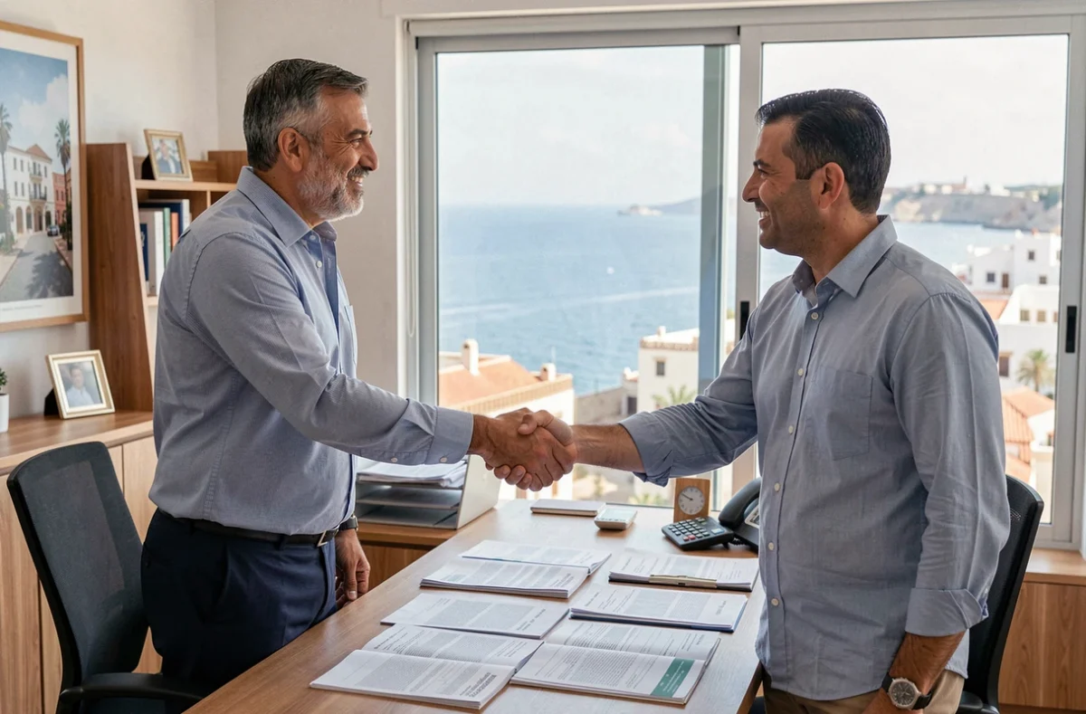 Signature d'un bail longue durée entre un locataire et un agent immobilier à Essaouira