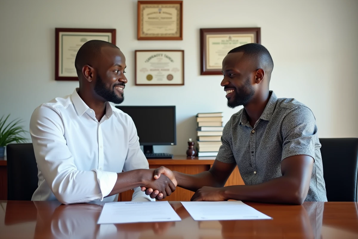 Signature d'un contrat de vente de terrain au Sénégal avec titre foncier garanti chez un notaire